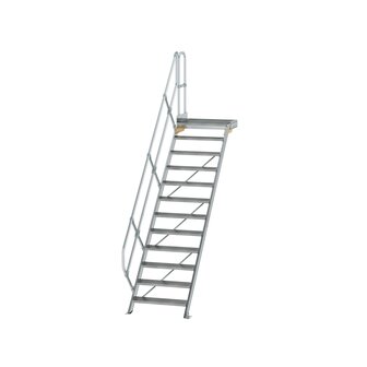 Aluminium vaste trap met platform 45&deg;  - loodrechte hoogte 2.500 mm/aantal treden 12/breedte treden 800 mm/treden en platform gemaakt van gegolfd aluminium R 9