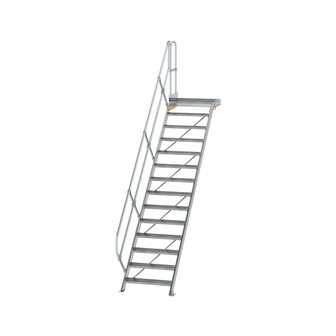 Aluminium vaste trap met platform 45&deg;  - loodrechte hoogte 2.910 mm/aantal treden 14/breedte treden 800 mm/treden en platform gemaakt van gegolfd aluminium R 9