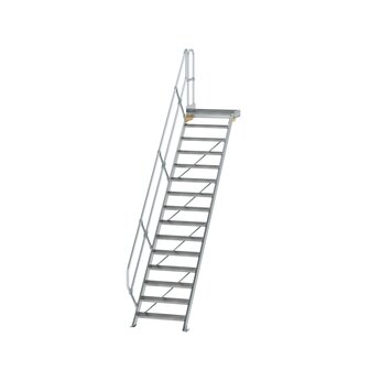 Aluminium vaste trap met platform 45&deg;  - loodrechte hoogte 3.120 mm/aantal treden 15/breedte treden 800 mm/treden en platform gemaakt van gegolfd aluminium R 9