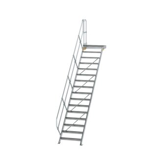 Aluminium vaste trap met platform 45&deg;  - loodrechte hoogte 3.330 mm/aantal treden 16/breedte treden 800 mm/treden en platform gemaakt van gegolfd aluminium R 9