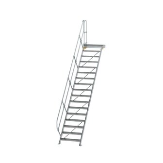 Aluminium vaste trap met platform 45&deg;  - loodrechte hoogte 3.540 mm/aantal treden 17/breedte treden 800 mm/treden en platform gemaakt van gegolfd aluminium R 9