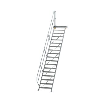 Aluminium vaste trap met platform 45&deg;  - loodrechte hoogte 3.750 mm/aantal treden 18/breedte treden 800 mm/treden en platform gemaakt van gegolfd aluminium R 9