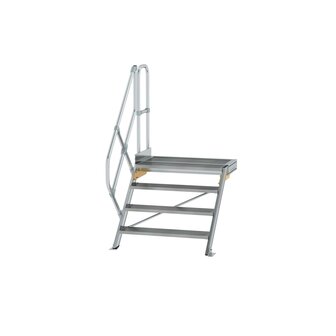 Aluminium vaste trap met platform 45&deg;  - loodrechte hoogte 830 mm/aantal treden 4/breedte treden 1.000 mm/treden en platform gemaakt van gegolfd aluminium R 9