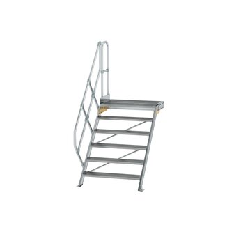 Aluminium vaste trap met platform 45&deg;  - loodrechte hoogte 1.250 mm/aantal treden 6/breedte treden 1.000 mm/treden en platform gemaakt van gegolfd aluminium R 9