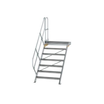 Aluminium vaste trap met platform 45&deg;  - loodrechte hoogte 1.460 mm/aantal treden 7/breedte treden 1.000 mm/treden en platform gemaakt van gegolfd aluminium R 9