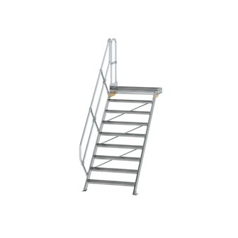 Aluminium vaste trap met platform 45&deg;  - loodrechte hoogte 1.870 mm/aantal treden 9/breedte treden 1.000 mm/treden en platform gemaakt van gegolfd aluminium R 9