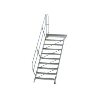 Aluminium vaste trap met platform 45&deg;  - loodrechte hoogte 2.080 mm/aantal treden 10/breedte treden 1.000 mm/treden en platform gemaakt van gegolfd aluminium R 9