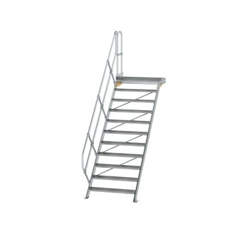 Aluminium vaste trap met platform 45&deg;  - loodrechte hoogte 2.290 mm/aantal treden 11/breedte treden 1.000 mm/treden en platform gemaakt van gegolfd aluminium R 9