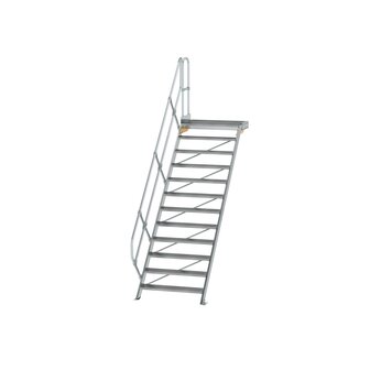 Aluminium vaste trap met platform 45&deg;  - loodrechte hoogte 2.500 mm/aantal treden 12/breedte treden 1.000 mm/treden en platform gemaakt van gegolfd aluminium R 9