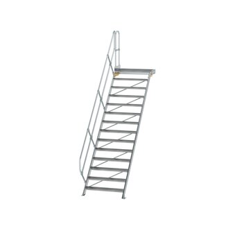 Aluminium vaste trap met platform 45&deg;  - loodrechte hoogte 2.910 mm/aantal treden 14/breedte treden 1.000 mm/treden en platform gemaakt van gegolfd aluminium R 9