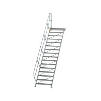Aluminium vaste trap met platform 45&deg;  - loodrechte hoogte 3.330 mm/aantal treden 16/breedte treden 1.000 mm/treden en platform gemaakt van gegolfd aluminium R 9