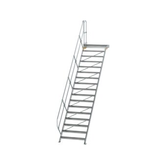 Aluminium vaste trap met platform 45&deg;  - loodrechte hoogte 3.540 mm/aantal treden 17/breedte treden 1.000 mm/treden en platform gemaakt van gegolfd aluminium R 9