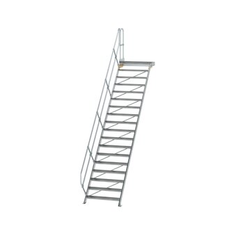 Aluminium vaste trap met platform 45&deg;  - loodrechte hoogte 3.750 mm/aantal treden 18/breedte treden 1.000 mm/treden en platform gemaakt van gegolfd aluminium R 9