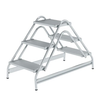Aluminium werkplatform  - dubbelzijdig oploopbaar/werkhoogte 2.7 m/platformhoogte 730 mm/aantal treden 2x3/treden en platform gemaakt van aluminium