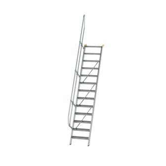 Aluminium vaste trap 60&deg; - loodrechte hoogte 3.150 mm/aantal treden 13/breedte treden 600 mm/treden gemaakt van gegolfd aluminium R 9