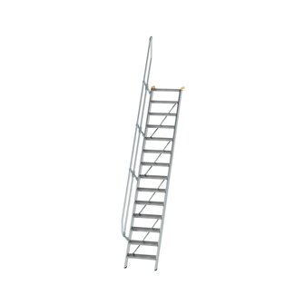 Aluminium vaste trap 60&deg; - loodrechte hoogte 3.400 mm/aantal treden 14/breedte treden 600 mm/treden gemaakt van gegolfd aluminium R 9