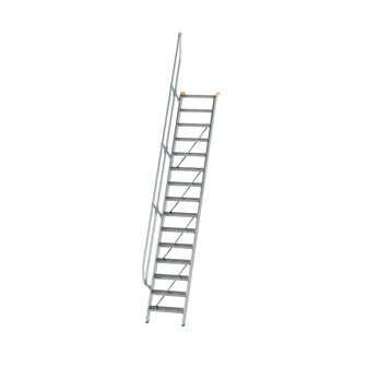 Aluminium vaste trap 60&deg; - loodrechte hoogte 3.640 mm/aantal treden 15/breedte treden 600 mm/treden gemaakt van gegolfd aluminium R 9