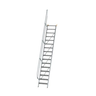 Aluminium vaste trap 60&deg; - loodrechte hoogte 3.880 mm/aantal treden 16/breedte treden 600 mm/treden gemaakt van gegolfd aluminium R 9