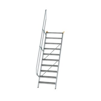 Aluminium vaste trap 60&deg; - loodrechte hoogte 2.420 mm/aantal treden 10/breedte treden 800 mm/treden gemaakt van gegolfd aluminium R 9