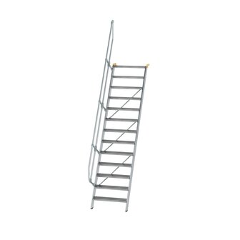 Aluminium vaste trap 60&deg; - loodrechte hoogte 3.150 mm/aantal treden 13/breedte treden 800 mm/treden gemaakt van gegolfd aluminium R 9