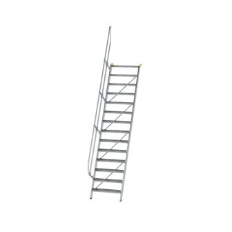 Aluminium vaste trap 60&deg; - loodrechte hoogte 3.400 mm/aantal treden 14/breedte treden 800 mm/treden gemaakt van gegolfd aluminium R 9