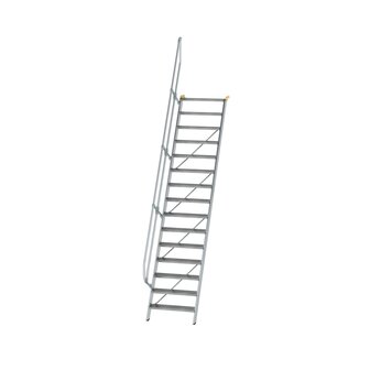 Aluminium vaste trap 60&deg; - loodrechte hoogte 3.640 mm/aantal treden 15/breedte treden 800 mm/treden gemaakt van gegolfd aluminium R 9