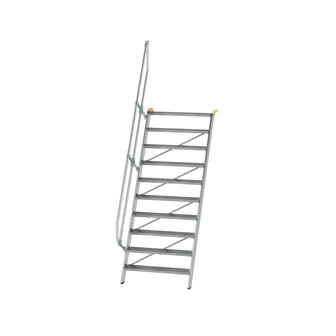 Aluminium vaste trap 60&deg; - loodrechte hoogte 2.420 mm/aantal treden 10/breedte treden 1.000 mm/treden gemaakt van gegolfd aluminium R 9