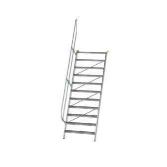 Aluminium vaste trap 60&deg; - loodrechte hoogte 2.660 mm/aantal treden 11/breedte treden 1.000 mm/treden gemaakt van gegolfd aluminium R 9