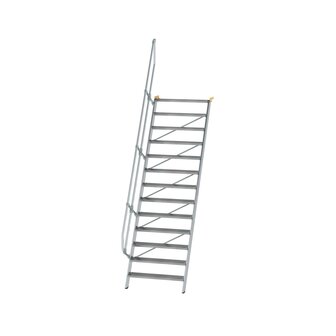 Aluminium vaste trap 60&deg; - loodrechte hoogte 3.150 mm/aantal treden 13/breedte treden 1.000 mm/treden gemaakt van gegolfd aluminium R 9