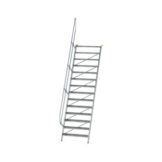 Aluminium vaste trap 60&deg; - loodrechte hoogte 3.400 mm/aantal treden 14/breedte treden 1.000 mm/treden gemaakt van gegolfd aluminium R 9