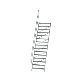 Aluminium vaste trap 60&deg; - loodrechte hoogte 3.640 mm/aantal treden 15/breedte treden 1.000 mm/treden gemaakt van gegolfd aluminium R 9