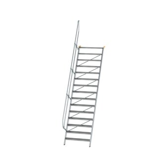 Aluminium vaste trap 60&deg; - loodrechte hoogte 3.640 mm/aantal treden 15/breedte treden 1.000 mm/treden gemaakt van gegolfd aluminium R 9