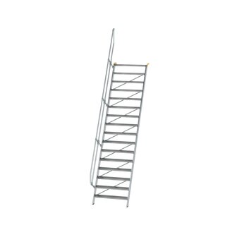 Aluminium vaste trap 60&deg; - loodrechte hoogte 3.880 mm/aantal treden 16/breedte treden 1.000 mm/treden gemaakt van gegolfd aluminium R 9