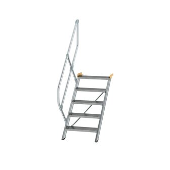 Aluminium vaste trap 45&deg; - loodrechte hoogte 1.040 mm/aantal treden 5/breedte treden 600 mm/treden gemaakt van gegolfd aluminium R 9