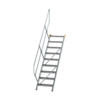 Aluminium vaste trap 45&deg; - loodrechte hoogte 1.870 mm/aantal treden 9/breedte treden 600 mm/treden gemaakt van gegolfd aluminium R 9