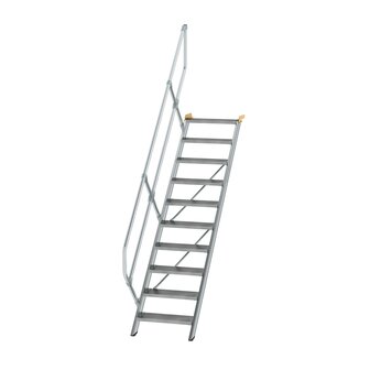 Aluminium vaste trap 45&deg; - loodrechte hoogte 2.080 mm/aantal treden 10/breedte treden 600 mm/treden gemaakt van gegolfd aluminium R 9