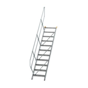Aluminium vaste trap 45&deg; - loodrechte hoogte 2.290 mm/aantal treden 11/breedte treden 600 mm/treden gemaakt van gegolfd aluminium R 9