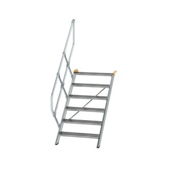Aluminium vaste trap 45&deg; - loodrechte hoogte 1.250 mm/aantal treden 6/breedte treden 800 mm/treden gemaakt van gegolfd aluminium R 9