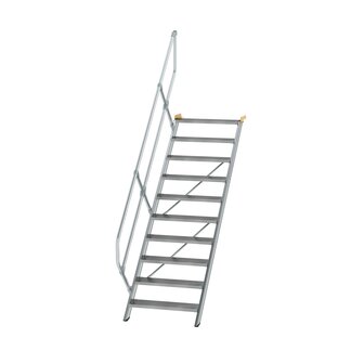 Aluminium vaste trap 45&deg; - loodrechte hoogte 2.080 mm/aantal treden 10/breedte treden 800 mm/treden gemaakt van gegolfd aluminium R 9