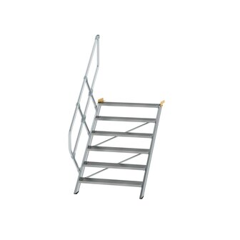 Aluminium vaste trap 45&deg; - loodrechte hoogte 1.250 mm/aantal treden 6/breedte treden 1.000 mm/treden gemaakt van gegolfd aluminium R 9
