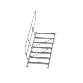 Aluminium vaste trap 45&deg; - loodrechte hoogte 1.460 mm/aantal treden 7/breedte treden 1.000 mm/treden gemaakt van gegolfd aluminium R 9