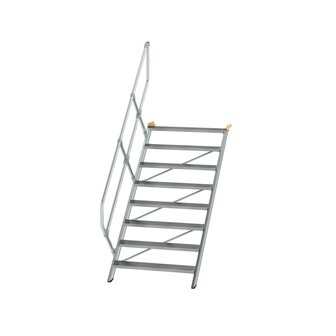 Aluminium vaste trap 45&deg; - loodrechte hoogte 1.670 mm/aantal treden 8/breedte treden 1.000 mm/treden gemaakt van gegolfd aluminium R 9