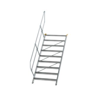 Aluminium vaste trap 45&deg; - loodrechte hoogte 1.870 mm/aantal treden 9/breedte treden 1.000 mm/treden gemaakt van gegolfd aluminium R 9