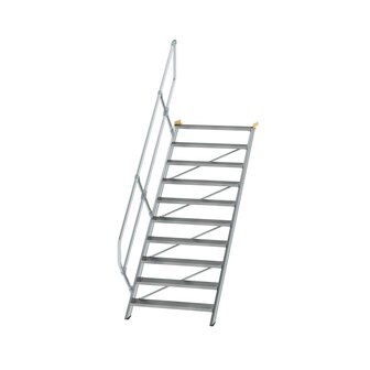Aluminium vaste trap 45&deg; - loodrechte hoogte 2.080 mm/aantal treden 10/breedte treden 1.000 mm/treden gemaakt van gegolfd aluminium R 9