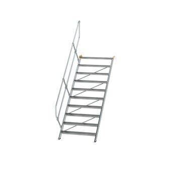 Aluminium vaste trap 45&deg; - loodrechte hoogte 2.290 mm/aantal treden 11/breedte treden 1.000 mm/treden gemaakt van gegolfd aluminium R 9