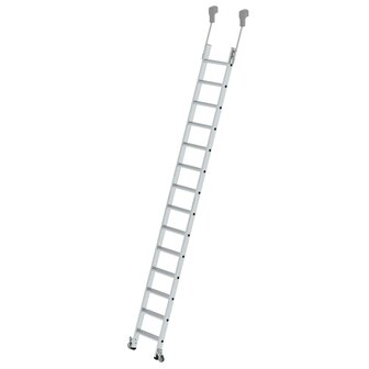 Verrijdbare aluminium stellingladder - buitenbreedte 420 mm/ladder lengte 3.69 m/verticale ophanghoogte 3.8 m/aantal treden 14
