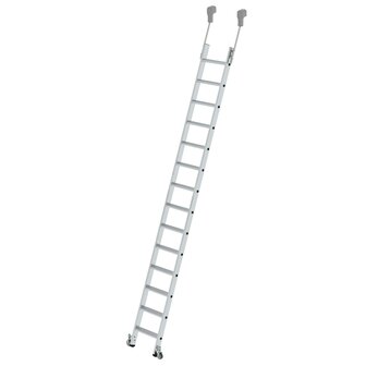 Verrijdbare aluminium stellingladder - buitenbreedte 420 mm/ladder lengte 3.69 m/verticale ophanghoogte 3.8 m/aantal treden 14