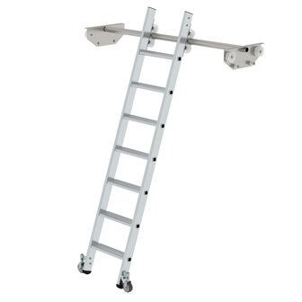 Verrijdbare aluminium stellingladder - buitenbreedte 400 mm/ladder lengte 2.03 m/verticale ophanghoogte 1.73 m/aantal treden 7