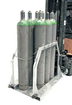 Gasflessen-pallet type SFP 8 verzinkt - ca. 1100x860x1080 mm (lxbxh)/draagkracht 700 kg/plaatsingvlak max. 8 gasflessen &Oslash; 250 mm/zijwaartse kiepbegrenzing
