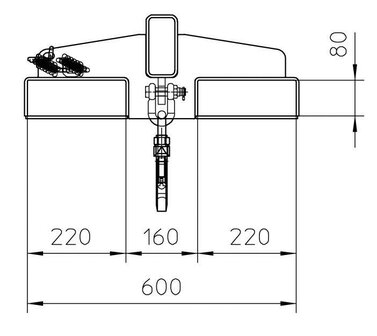 Lastarm type LA 1600-2,5 - basislengte 1600 mm/vergroot de reikwijdte van de vorkheftruck/1 draaibare lasthaak/draaglast 2500 kg